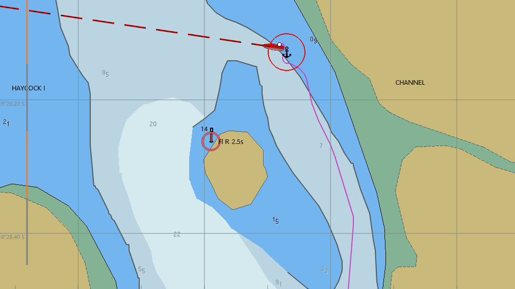 We anchored to one side of Haycock Island