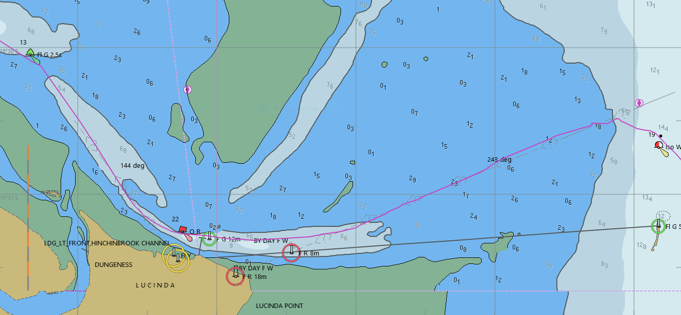 Our track through the southern entrance to Hinchinbrook Channel.