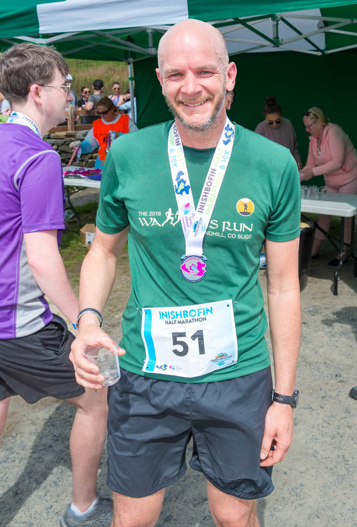 ↑ Mark completes the Inishboffin half-marathon.