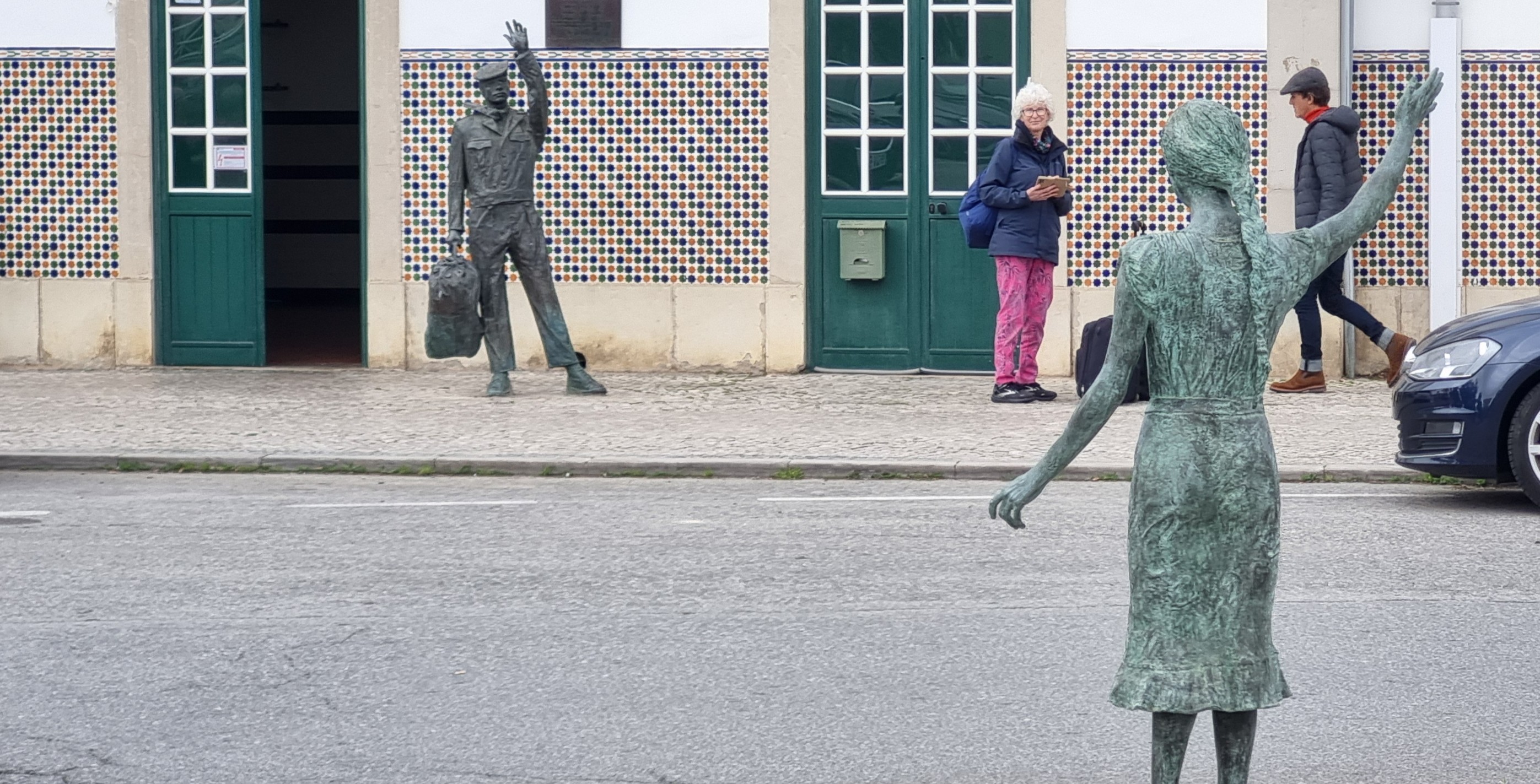 Helen outside Tavira train station
