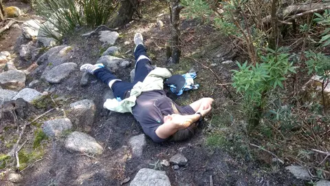 Climbing Strzelecki Peak. We both reached our limit.