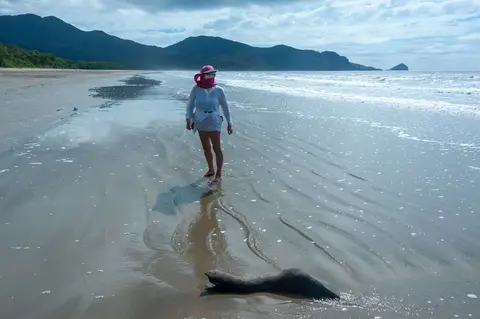Lesley on Mulligan Bay Beach, Hinchinbrook Island