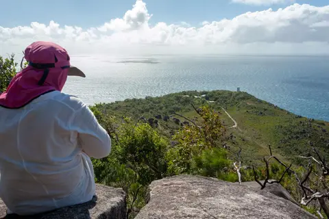 Fitzroy Island Lighthouse. View from near the summit looking to the lighthouse.