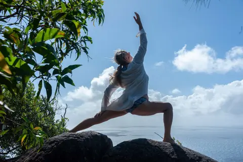 Yoga at the Summit.. A fabulous view from the summit of Fitzroy Island.