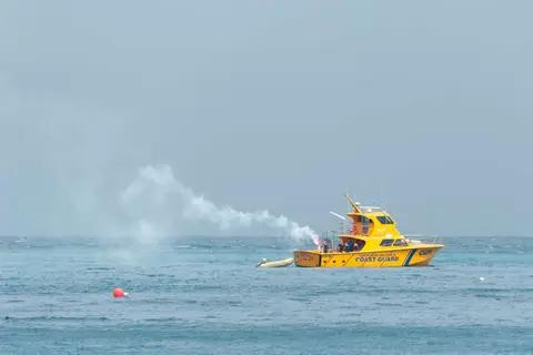 Flare Demo. I was surprised at just how ineffective a flare is. This was the best of a series of training flares let of by VMR while we were at Fitzroy Island.