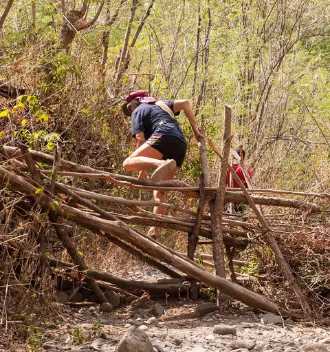 Lesley takes a bit of fence-hurdling in stride.
