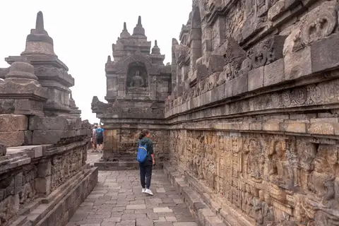 Borobudur Relief Sculptures. The lower levels are covered with relief sculptures.