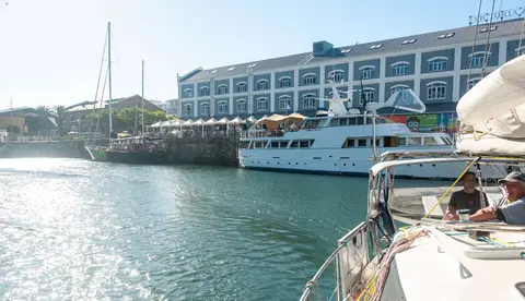 V&A Marina Arrival. We circle while waiting for the Bascule Bridge to open.