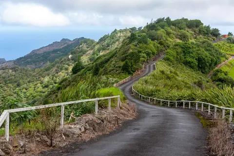 Road. Roads on the island are narrow and winding.