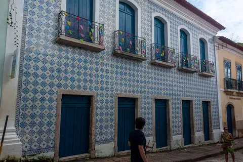Portuguese Facade. Many fascades are clad with tiles imported from Portugal