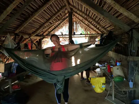 Ida stringing her hamock