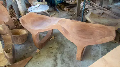 Wood carving underway.