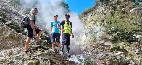 Volcanic Steam. Wim with our guide to the volcanos of Dominica.