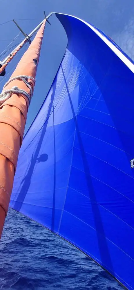 Big Blue. Anjea's new Code 'D' (Gennaker) is a great success.