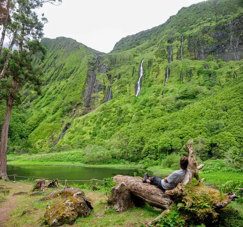 Waterfall Lake. This beautiful lakes is fed by numerous waterfalls.
