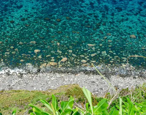 Beach. No, I have not bought a drone -- this is the view from the path looking down on the rocky beach.