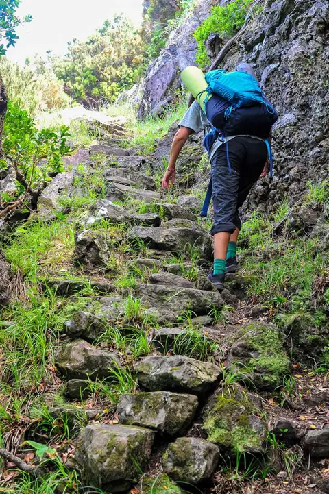 Merel ascending the track to Ponta Delgardo. I could not help wondering at the massive effort that has gone into creating these paths. Dragging and arranging rocks on these slopes would be backbreaking work.