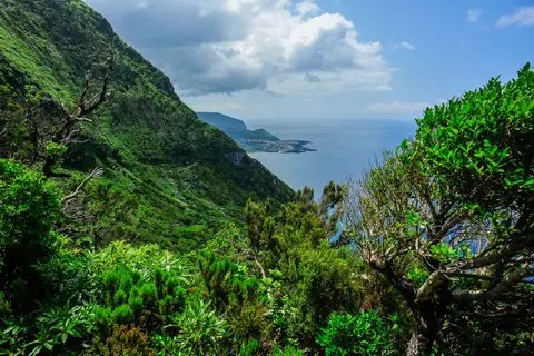 Coastal View. Looking back to our anchorage from the path to Ponta del Dardo.