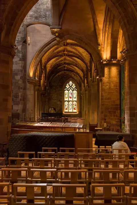 St Giles Cathedral Interior. It was built as a Roman Catholic church but taken over by the Presbyterians in 1559.