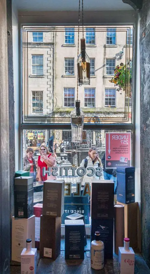 View From Pub Window. Behind me are 330 Scotch Whiskies.