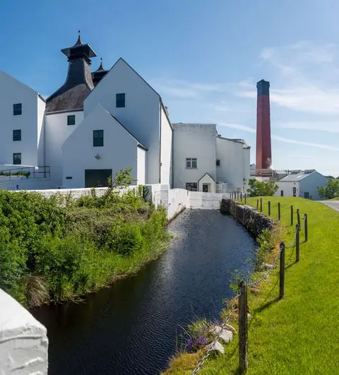 Lagavulin Distillery. The stream is the source of water for this iconic drop.