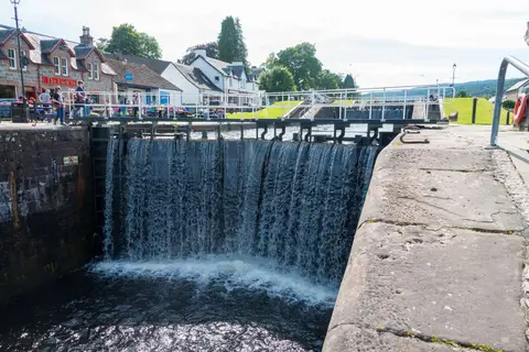Waterfall. At certain times the lock-keepers allow water to roar over the locks.